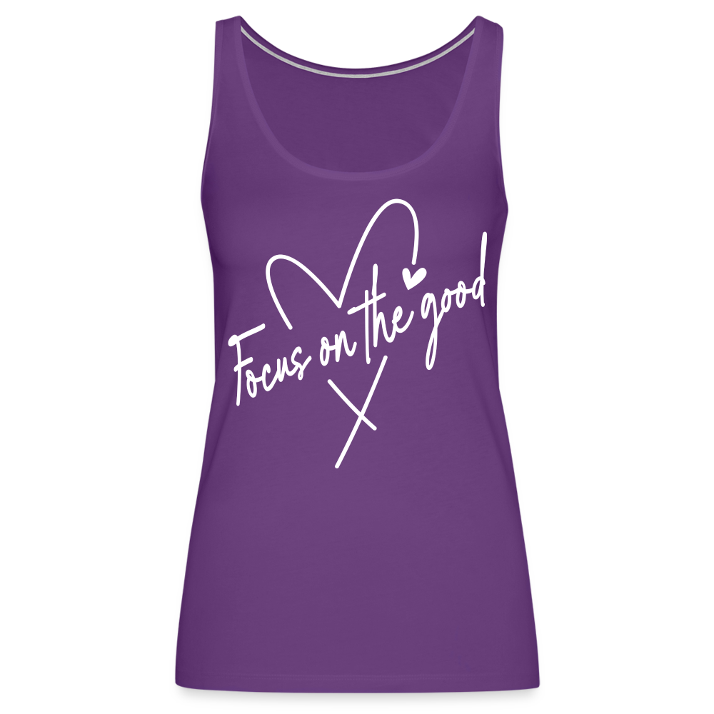 Focus on the Good : Women’s Premium Tank Top (White Letters) - purple