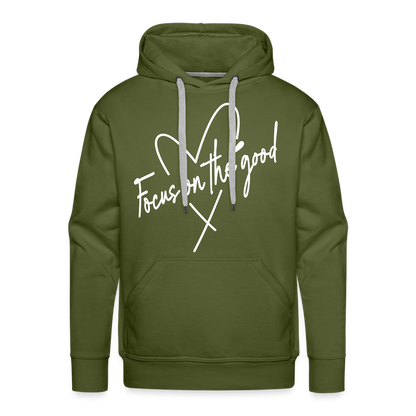 Focus on the Good : Men’s Premium Hoodie (White Letters) - olive green