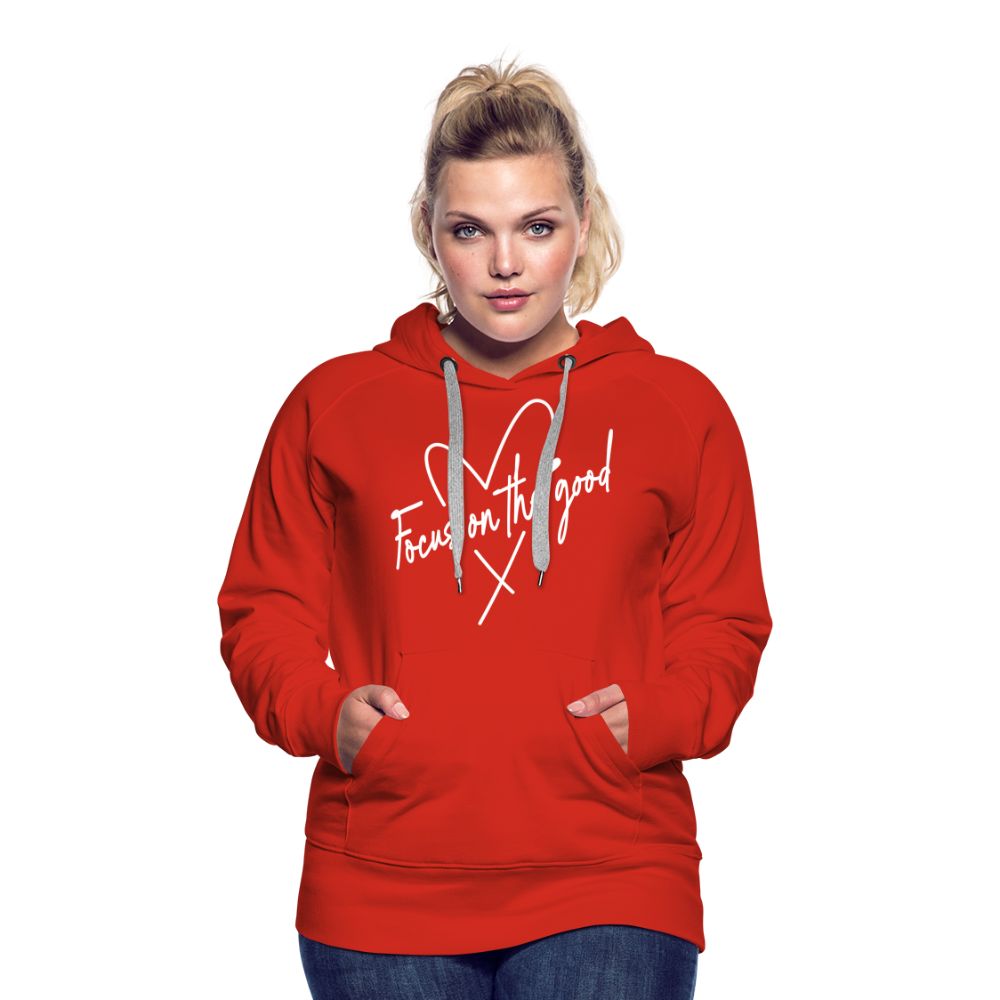 Focus on the Good : Women’s Premium Hoodie (White Letters) - red
