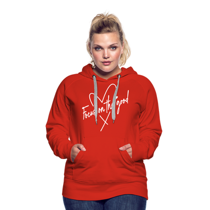 Focus on the Good : Women’s Premium Hoodie (White Letters) - red