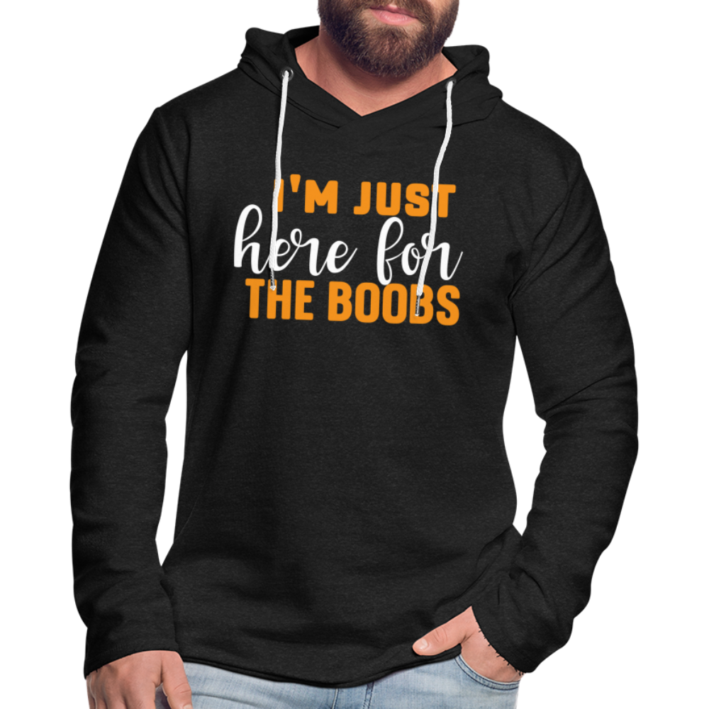 I'm Just Here For The Boobs : Lightweight Terry Hoodie - charcoal grey