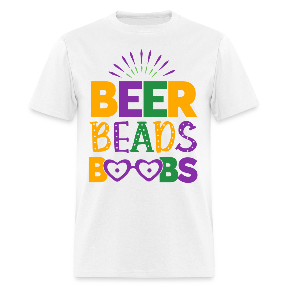 Beer Beads Boobs T-Shirt (Mardi Gras) - white