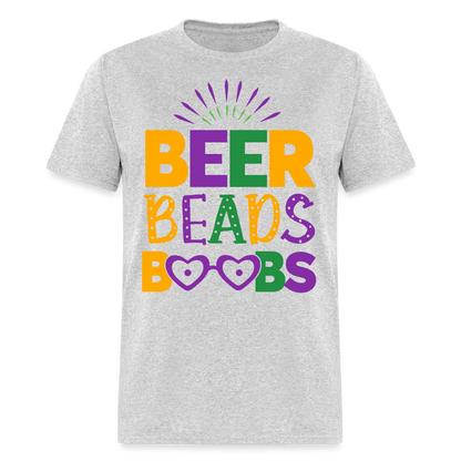 Beer Beads Boobs T-Shirt (Mardi Gras) - heather gray