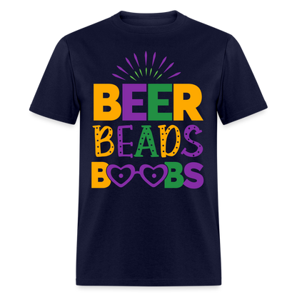 Beer Beads Boobs T-Shirt (Mardi Gras) - navy