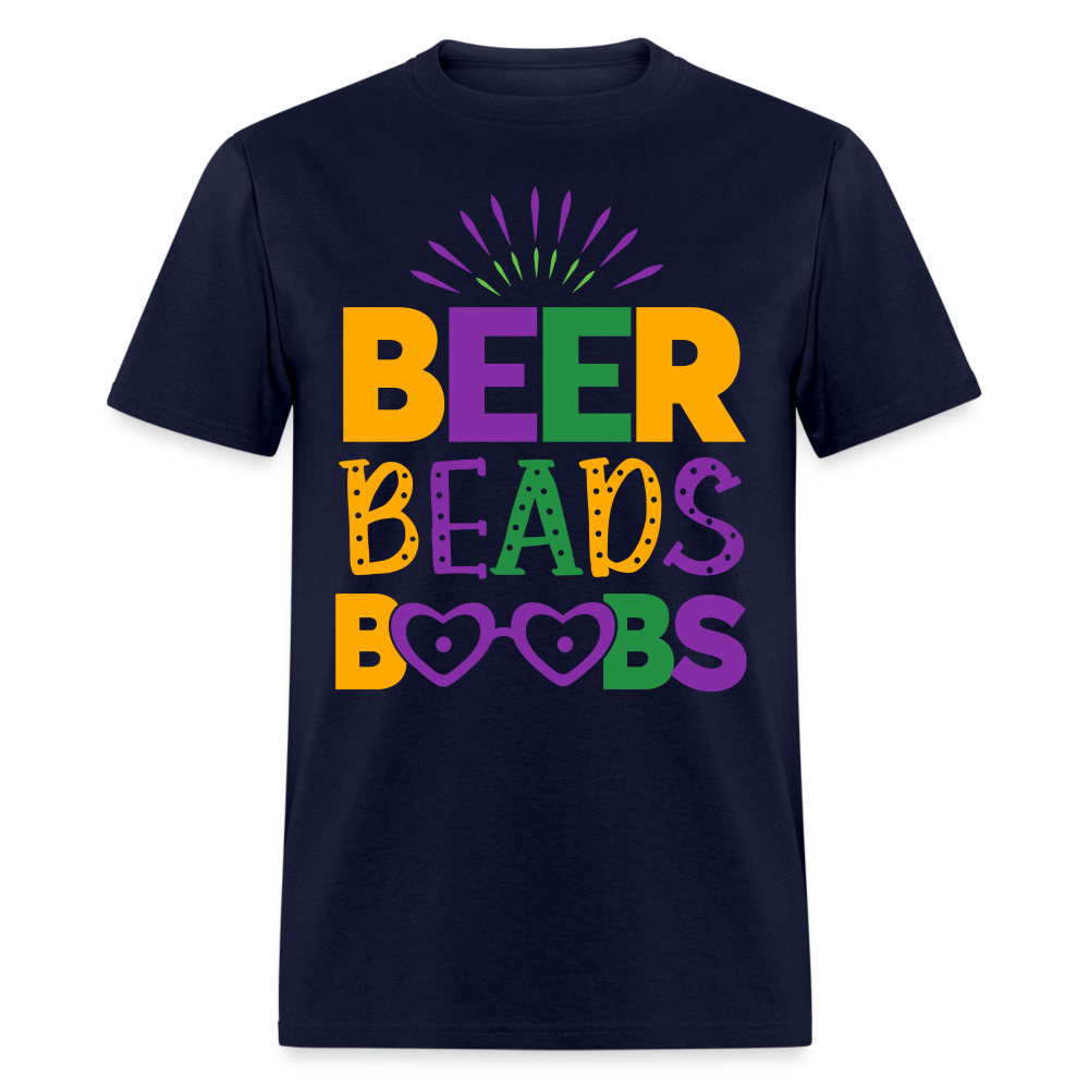Beer Beads Boobs T-Shirt (Mardi Gras) - navy