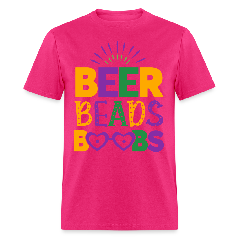 Beer Beads Boobs T-Shirt (Mardi Gras) - fuchsia