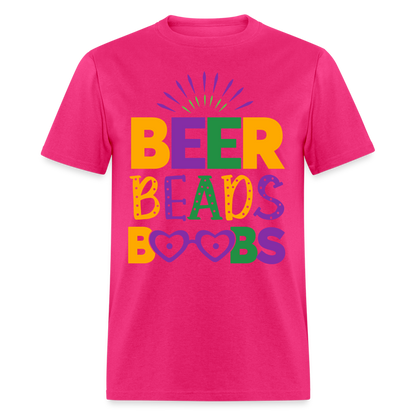 Beer Beads Boobs T-Shirt (Mardi Gras) - fuchsia