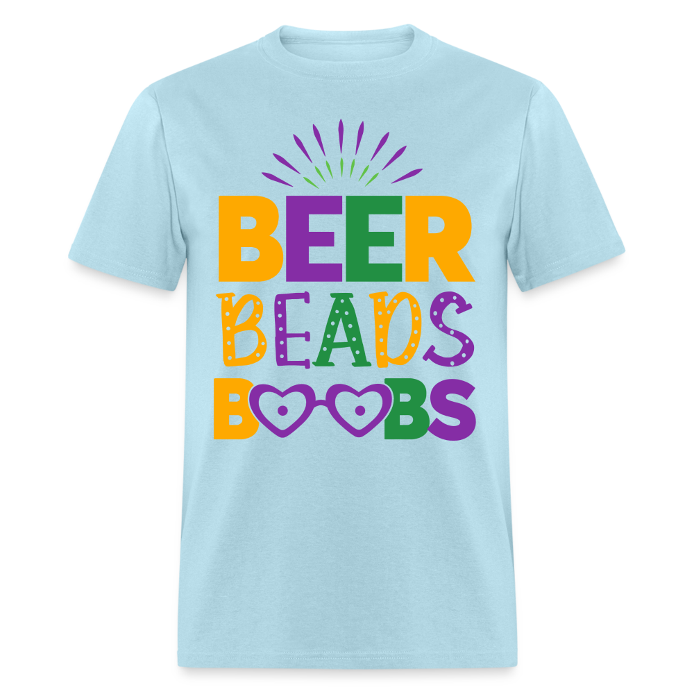 Beer Beads Boobs T-Shirt (Mardi Gras) - powder blue