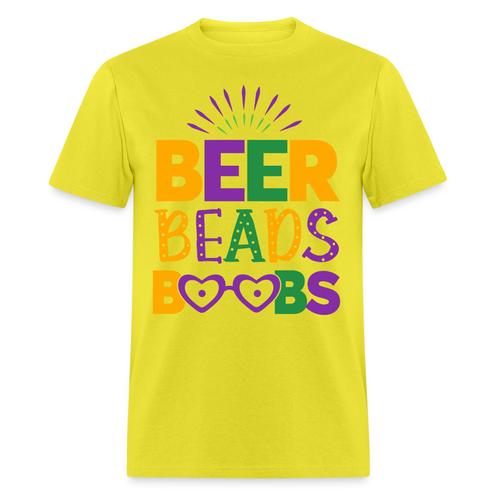 Beer Beads Boobs T-Shirt (Mardi Gras) - yellow
