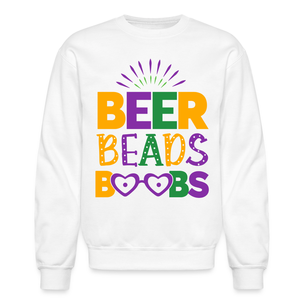Beer Beads Boobs Sweatshirt (Mardi Gras) - white