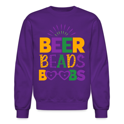 Beer Beads Boobs Sweatshirt (Mardi Gras) - purple