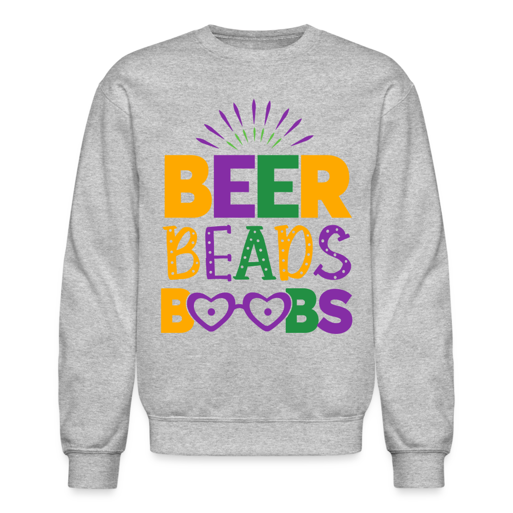Beer Beads Boobs Sweatshirt (Mardi Gras) - heather gray