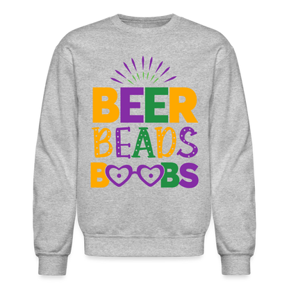 Beer Beads Boobs Sweatshirt (Mardi Gras) - heather gray