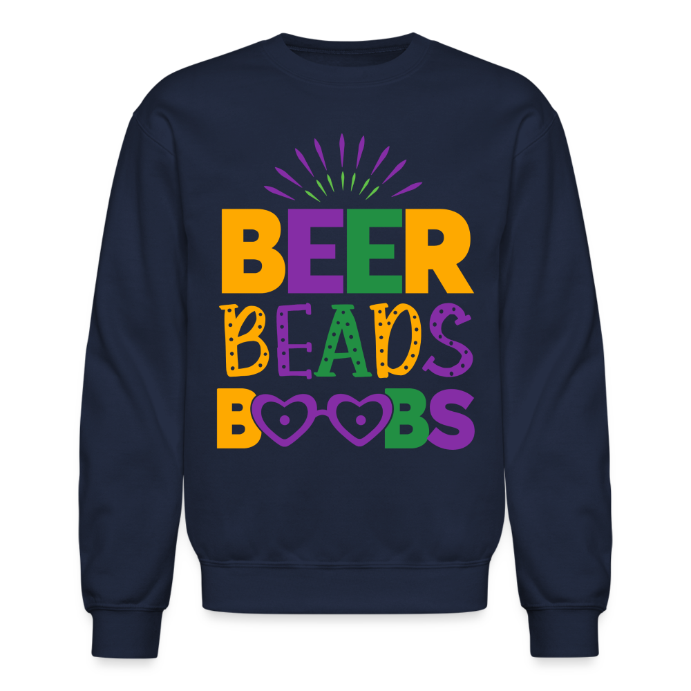 Beer Beads Boobs Sweatshirt (Mardi Gras) - navy