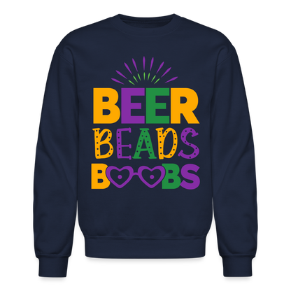 Beer Beads Boobs Sweatshirt (Mardi Gras) - navy