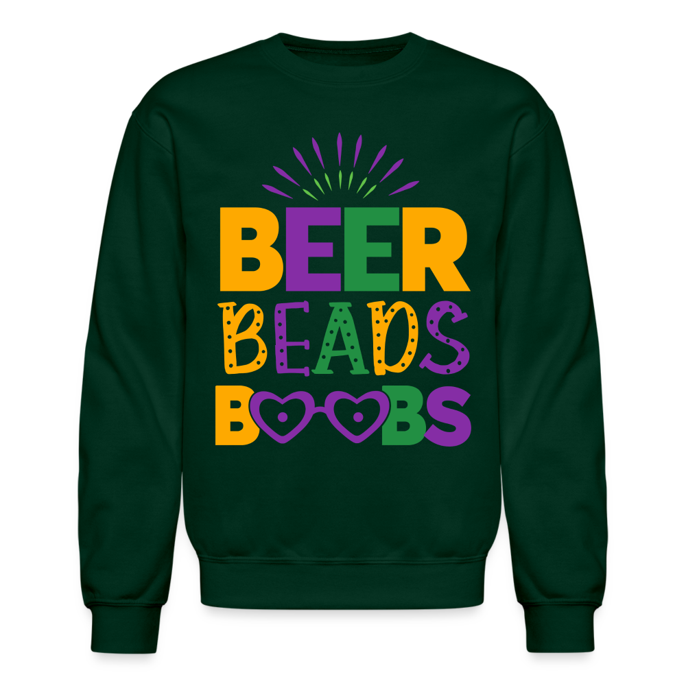 Beer Beads Boobs Sweatshirt (Mardi Gras) - forest green