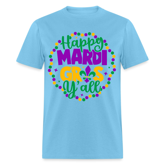Happy Mardi Gras Y'all T-Shirt - aquatic blue