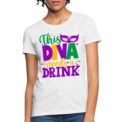 This Diva Needs A Drink T-Shirt (Mardi Gras) - white