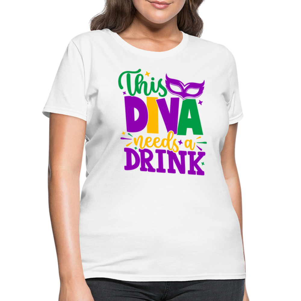 This Diva Needs A Drink T-Shirt (Mardi Gras) - white