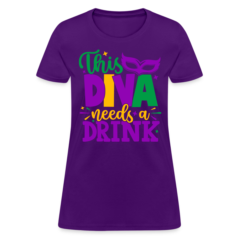 This Diva Needs A Drink T-Shirt (Mardi Gras) - purple