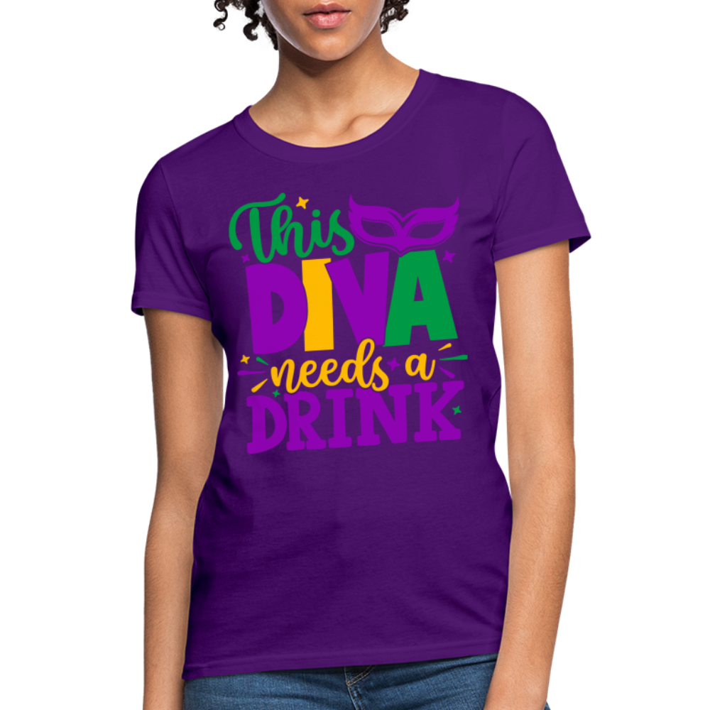 This Diva Needs A Drink T-Shirt (Mardi Gras) - purple