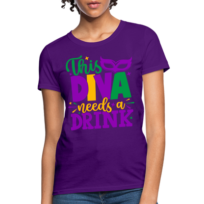 This Diva Needs A Drink T-Shirt (Mardi Gras) - purple