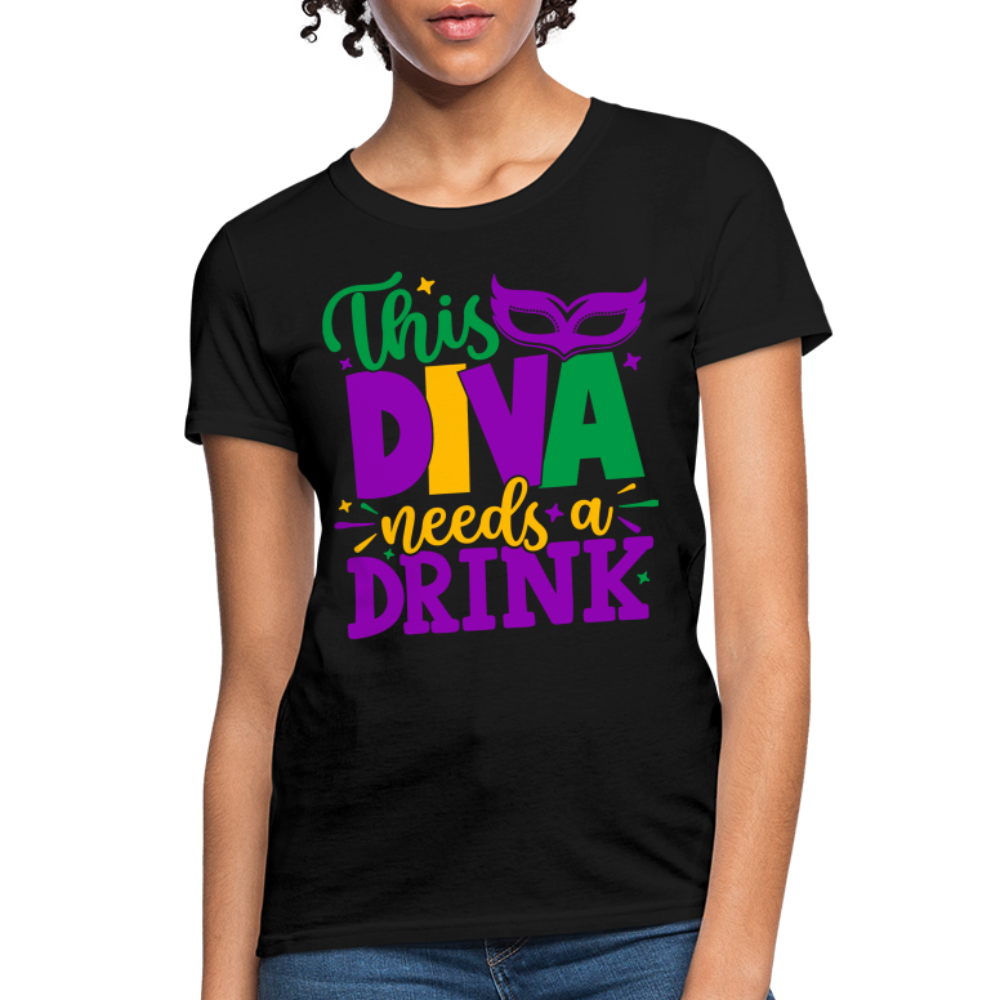 This Diva Needs A Drink T-Shirt (Mardi Gras) - black