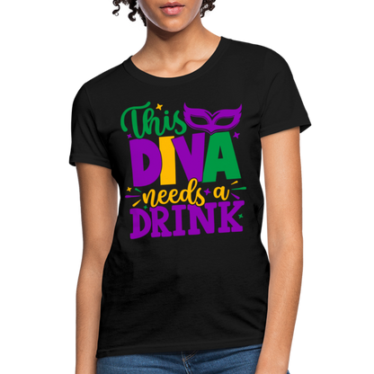 This Diva Needs A Drink T-Shirt (Mardi Gras) - black