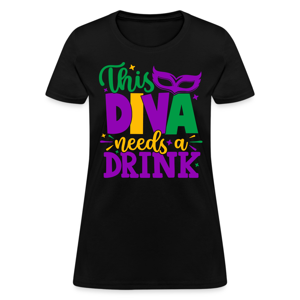 This Diva Needs A Drink T-Shirt (Mardi Gras) - black