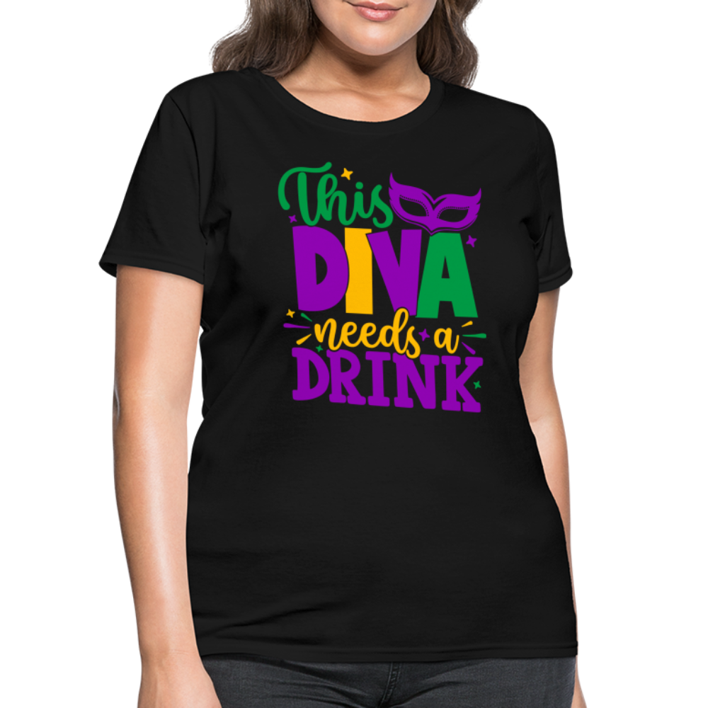 This Diva Needs A Drink T-Shirt (Mardi Gras) - black