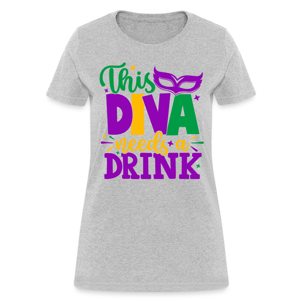 This Diva Needs A Drink T-Shirt (Mardi Gras) - heather gray