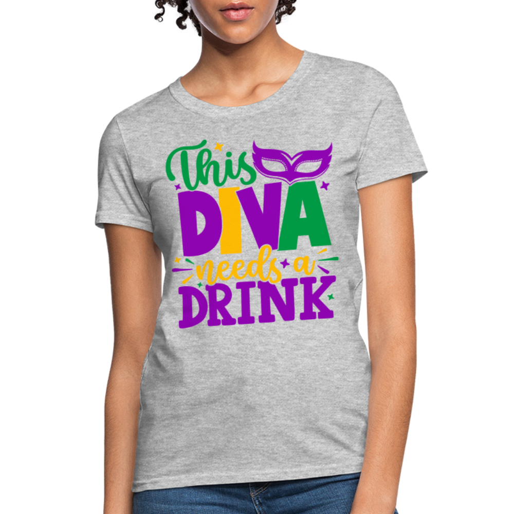 This Diva Needs A Drink T-Shirt (Mardi Gras) - heather gray