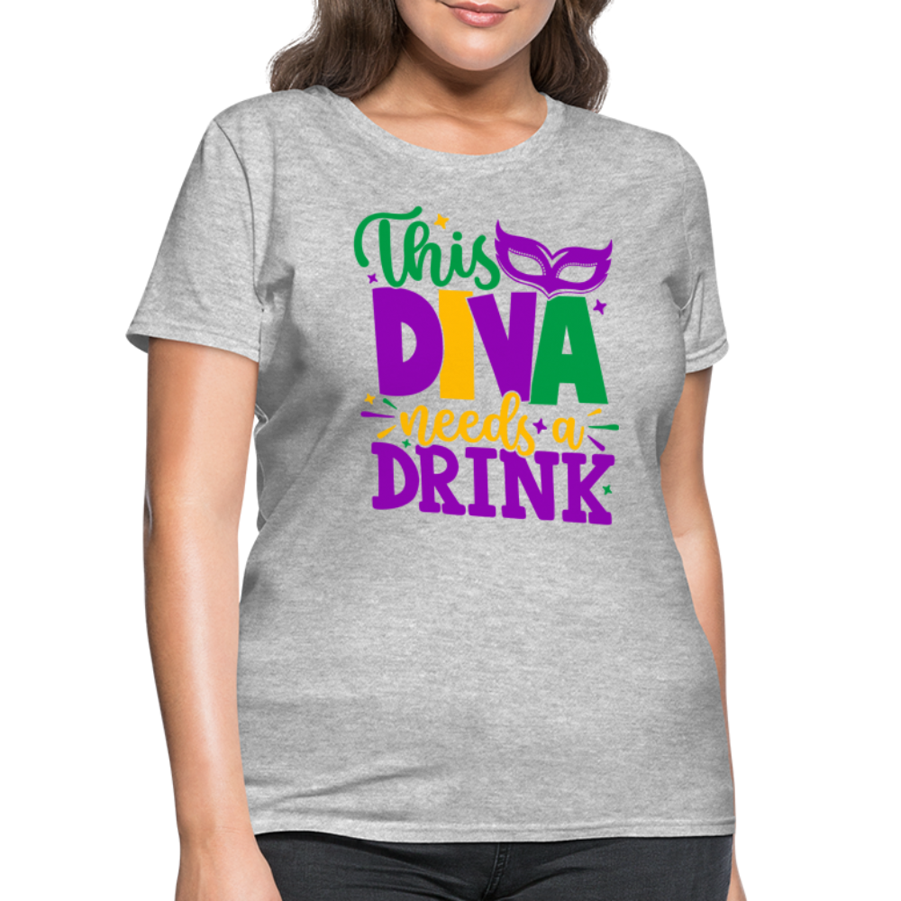 This Diva Needs A Drink T-Shirt (Mardi Gras) - heather gray