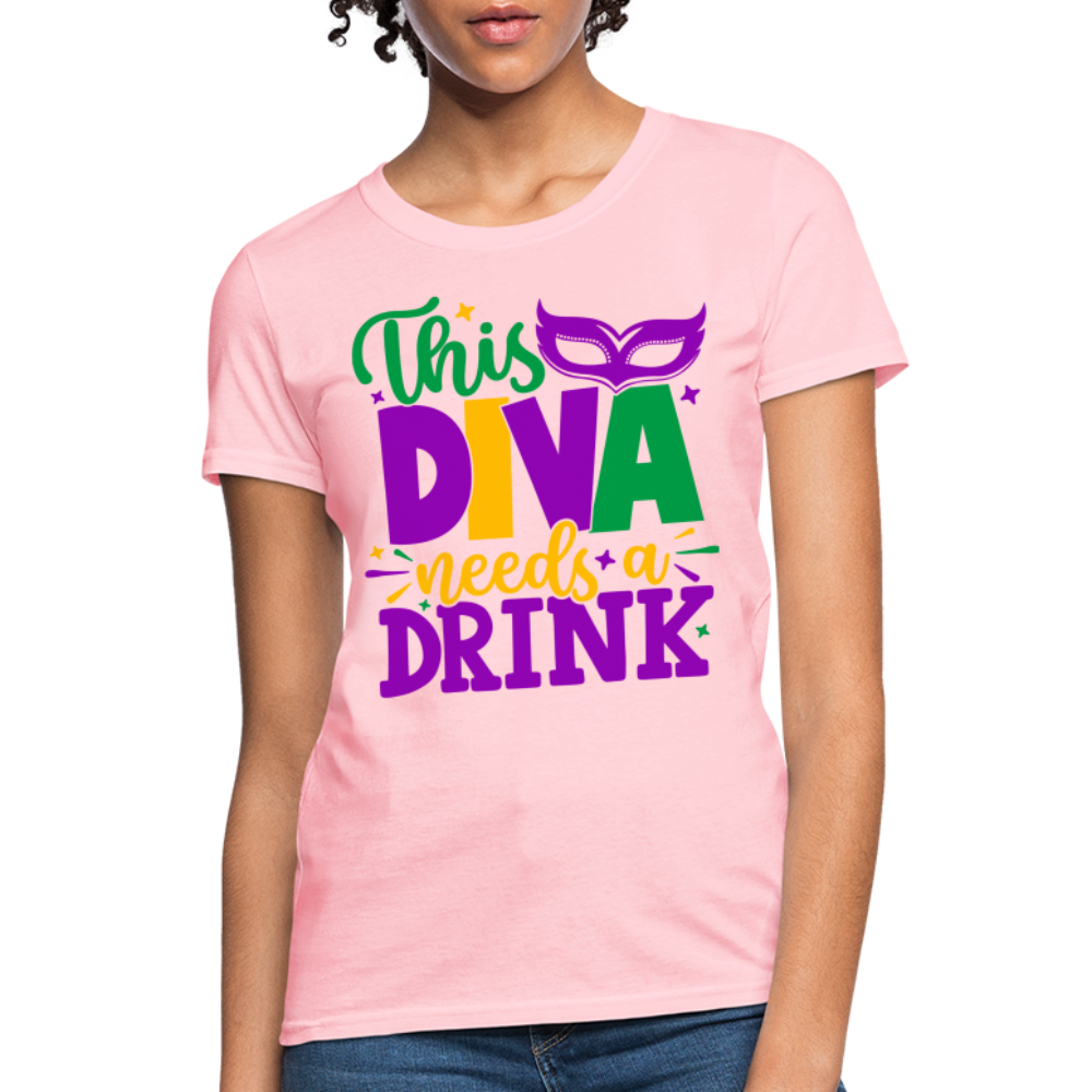 This Diva Needs A Drink T-Shirt (Mardi Gras) - pink