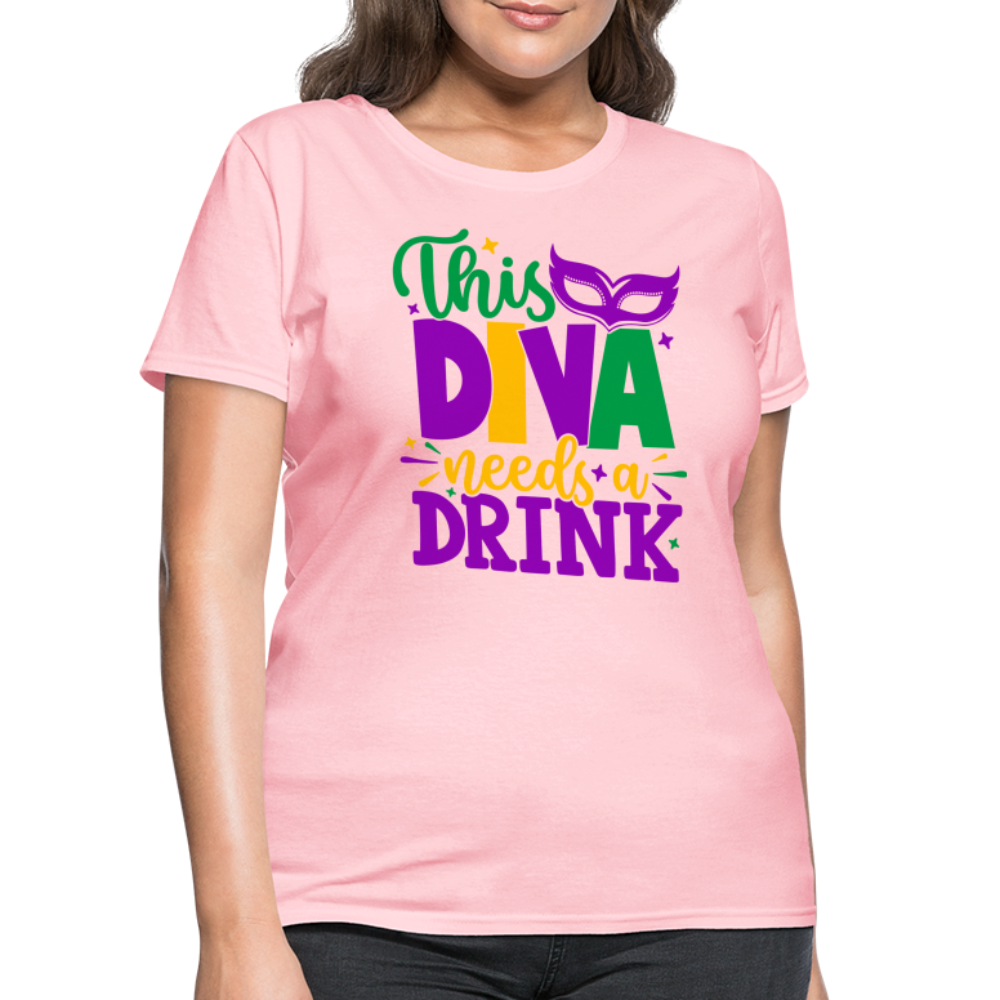 This Diva Needs A Drink T-Shirt (Mardi Gras) - pink