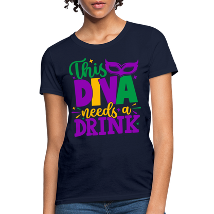 This Diva Needs A Drink T-Shirt (Mardi Gras) - navy