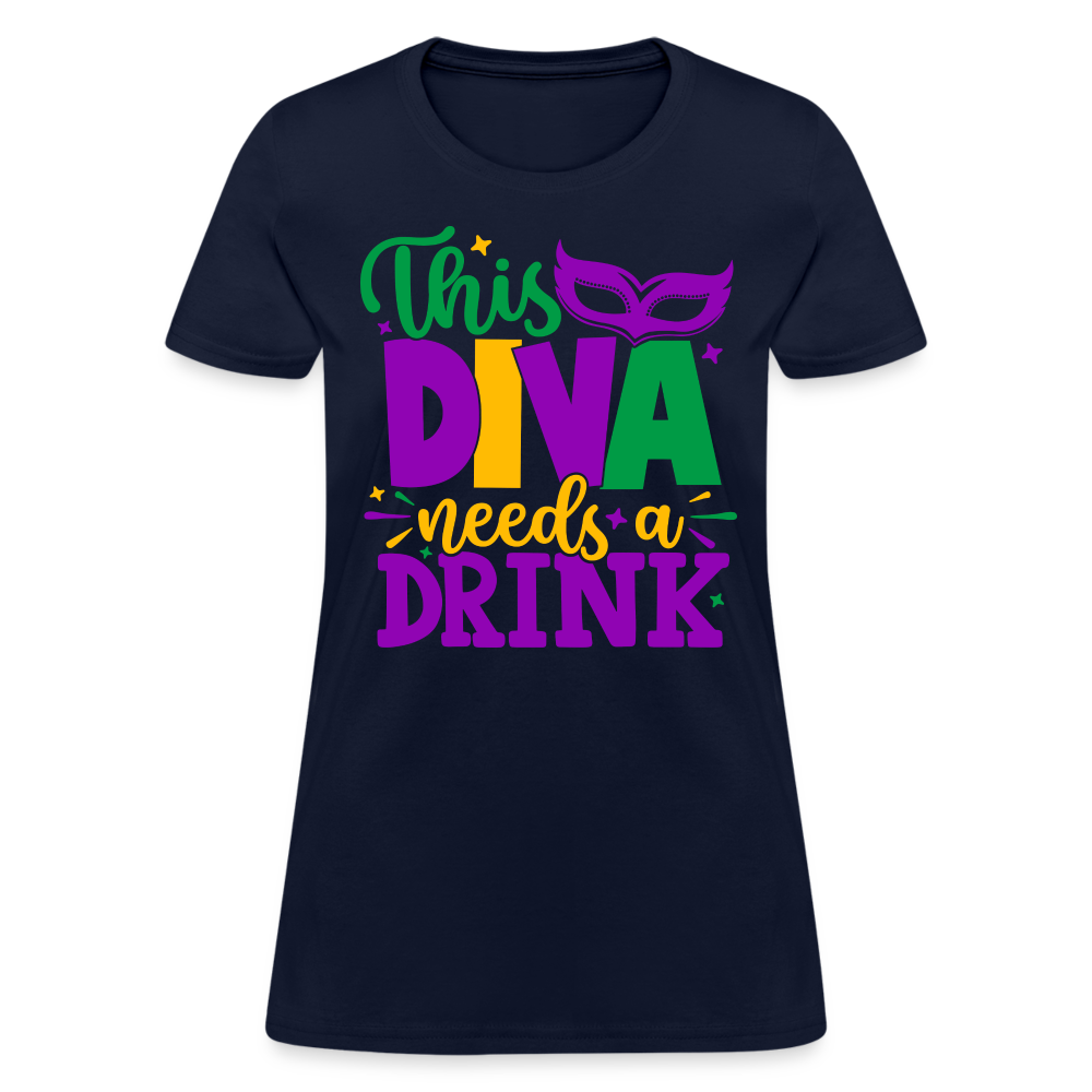 This Diva Needs A Drink T-Shirt (Mardi Gras) - navy