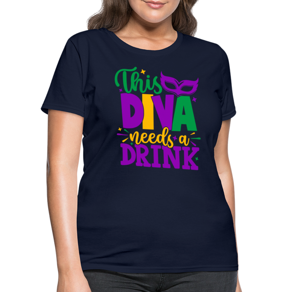This Diva Needs A Drink T-Shirt (Mardi Gras) - navy