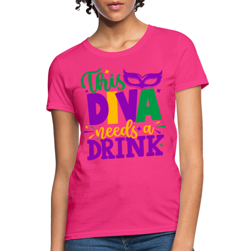 This Diva Needs A Drink T-Shirt (Mardi Gras) - fuchsia