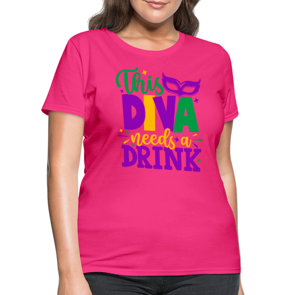 This Diva Needs A Drink T-Shirt (Mardi Gras) - fuchsia
