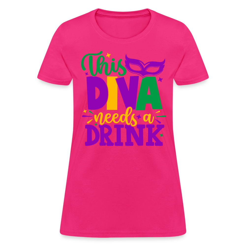 This Diva Needs A Drink T-Shirt (Mardi Gras) - fuchsia