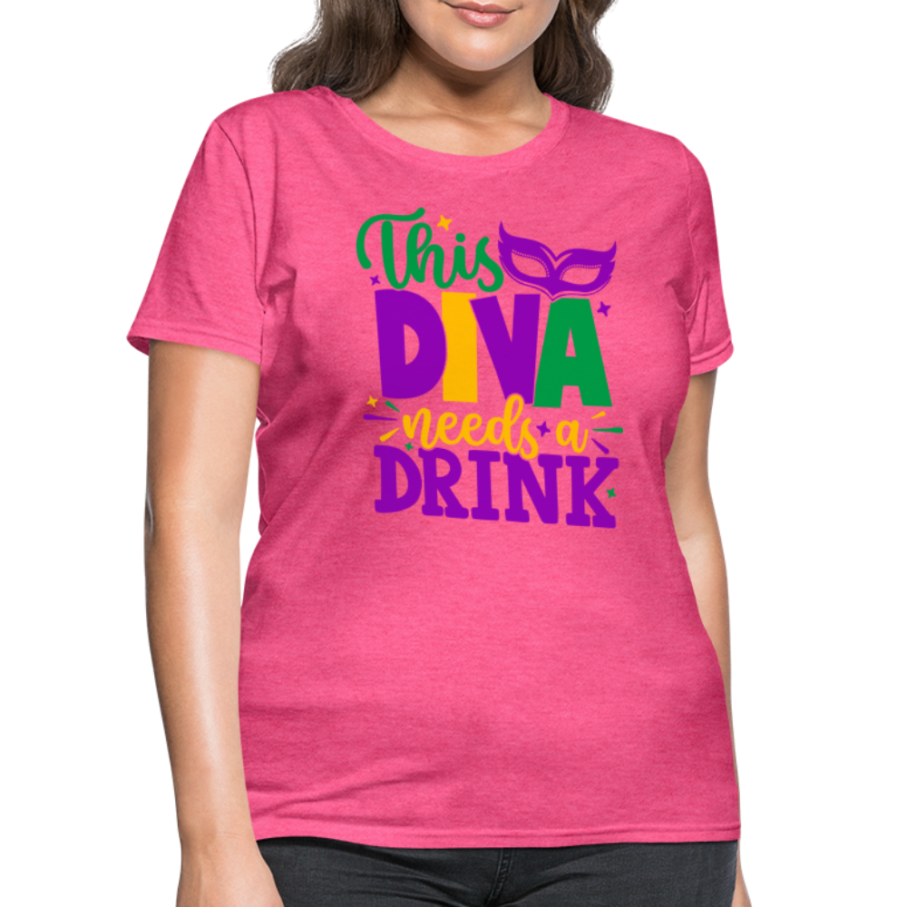 This Diva Needs A Drink T-Shirt (Mardi Gras) - heather pink