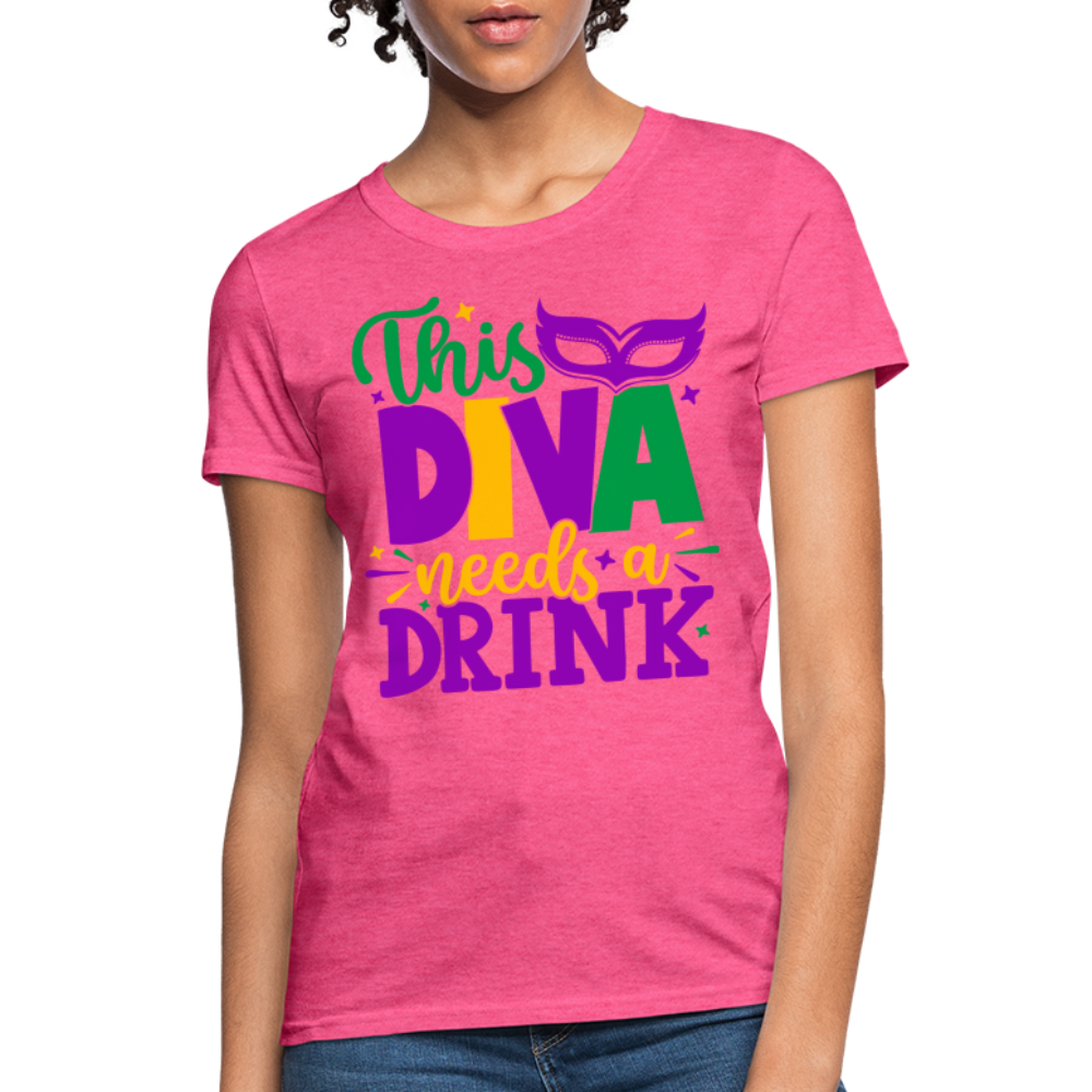 This Diva Needs A Drink T-Shirt (Mardi Gras) - heather pink