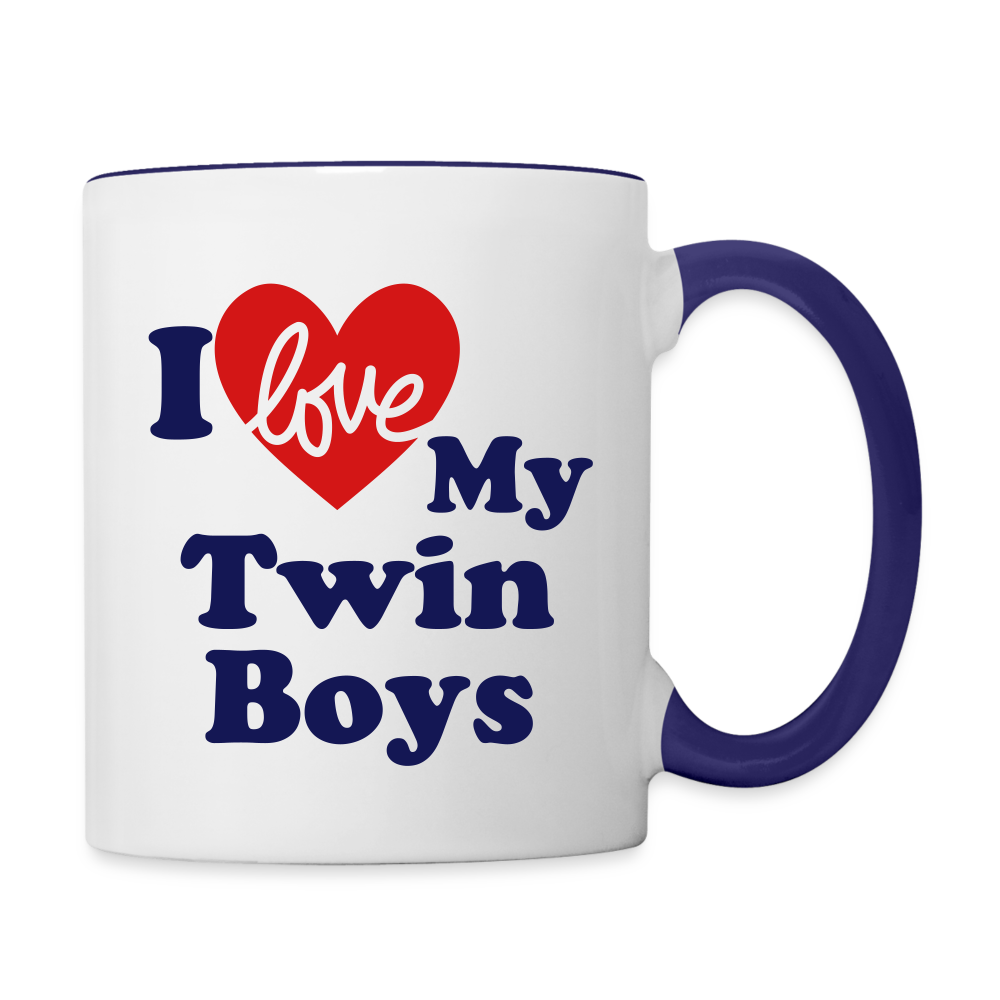 I Love My Twin Boys : Coffee Mug - white/cobalt blue
