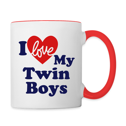 I Love My Twin Boys : Coffee Mug - white/red