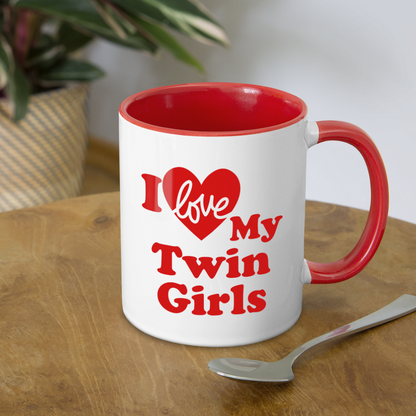 I Love My Twin Girls : Coffee Mug - white/red