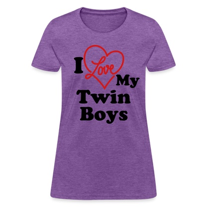 I Love My Twin Boys : Women's T-Shirt - purple heather