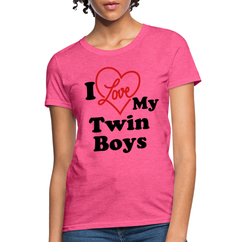 I Love My Twin Boys : Women's T-Shirt - heather pink