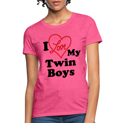 I Love My Twin Boys : Women's T-Shirt - heather pink