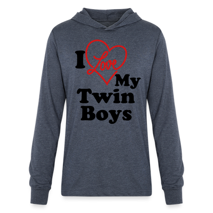 I Love My Twin Boys :  Long Sleeve Hoodie Shirt - heather navy